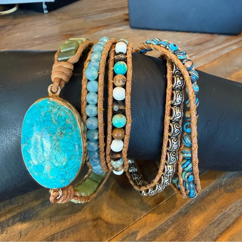 Cape Diablo Ocean Jasper Wrap Leather & Stone Bracelet